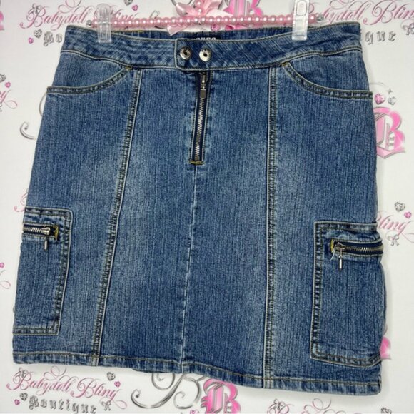 Bongo skirt cargo denim jean blue strappy buckles military y2k cute stretchy - Picture 9 of 9